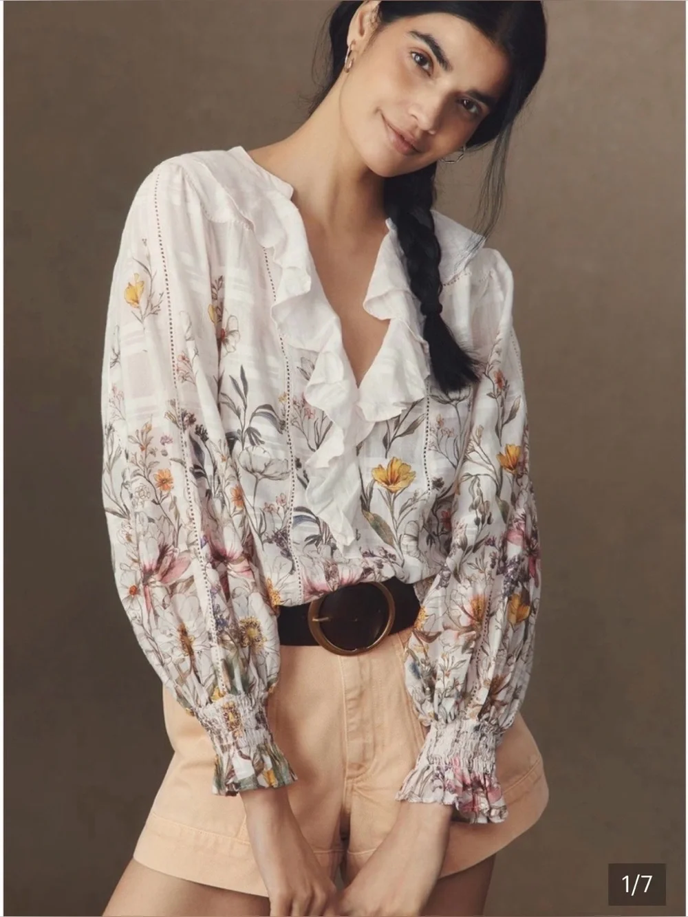 Anthropologie Ruffle V-Neck Gront Blouse